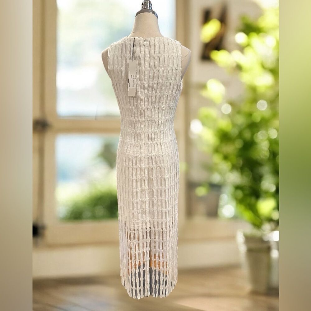 NWT Monique Lhuillier Embroidered Fringe Midi Cocktail Dress - Picture 2 of 16